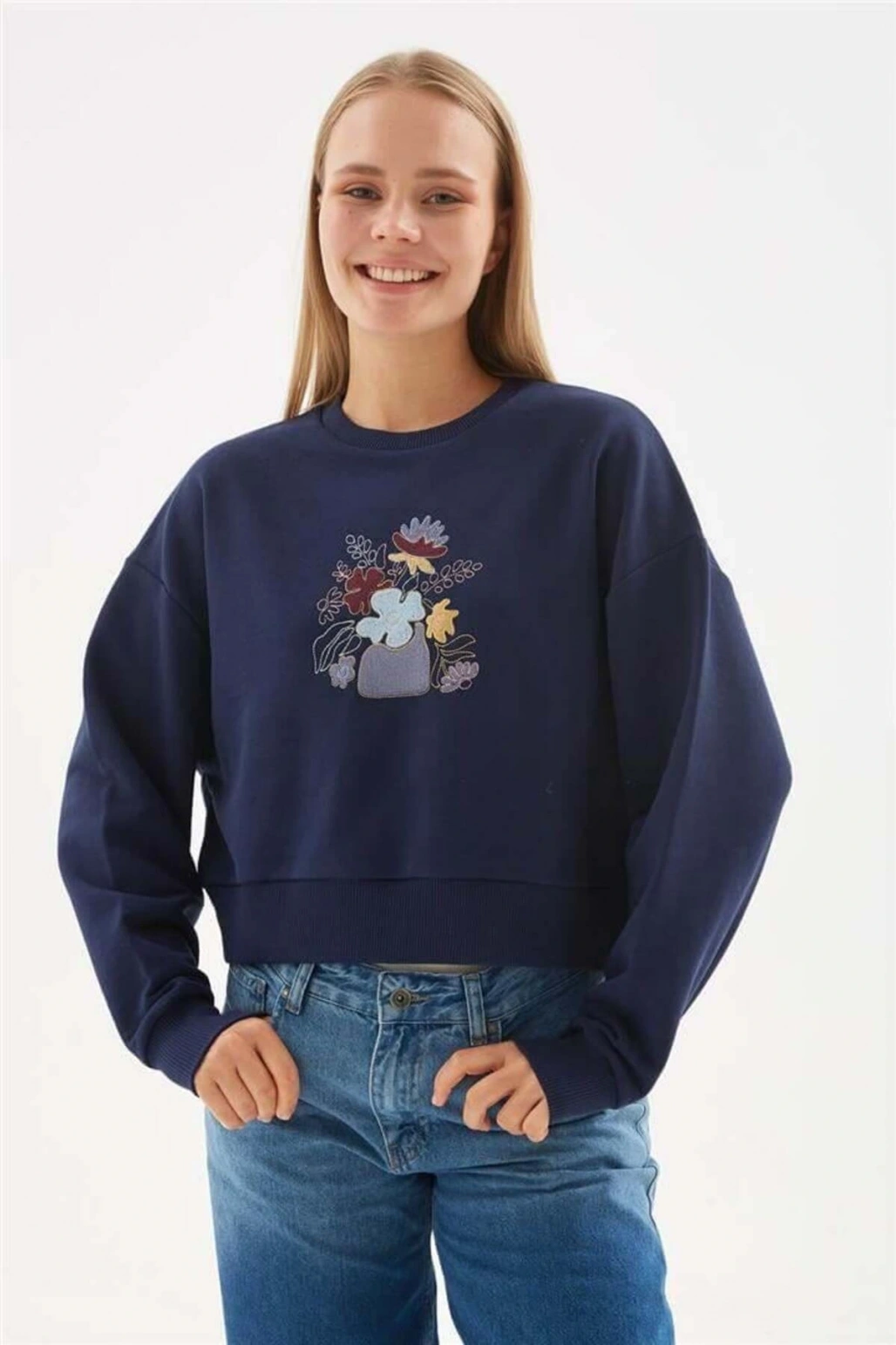 Nakışlı Sweat Lacivert