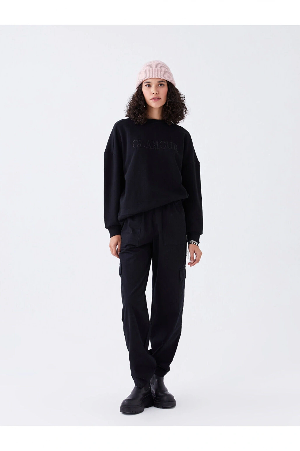 Lw - Bisiklet Yaka Nakışlı Uzun Kollu Oversize Kadın Sweatshirt