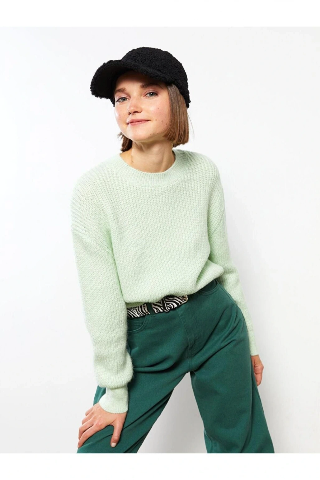 LCW Casual Bisiklet Yaka Düz Uzun Kollu Kadın Triko Kazak