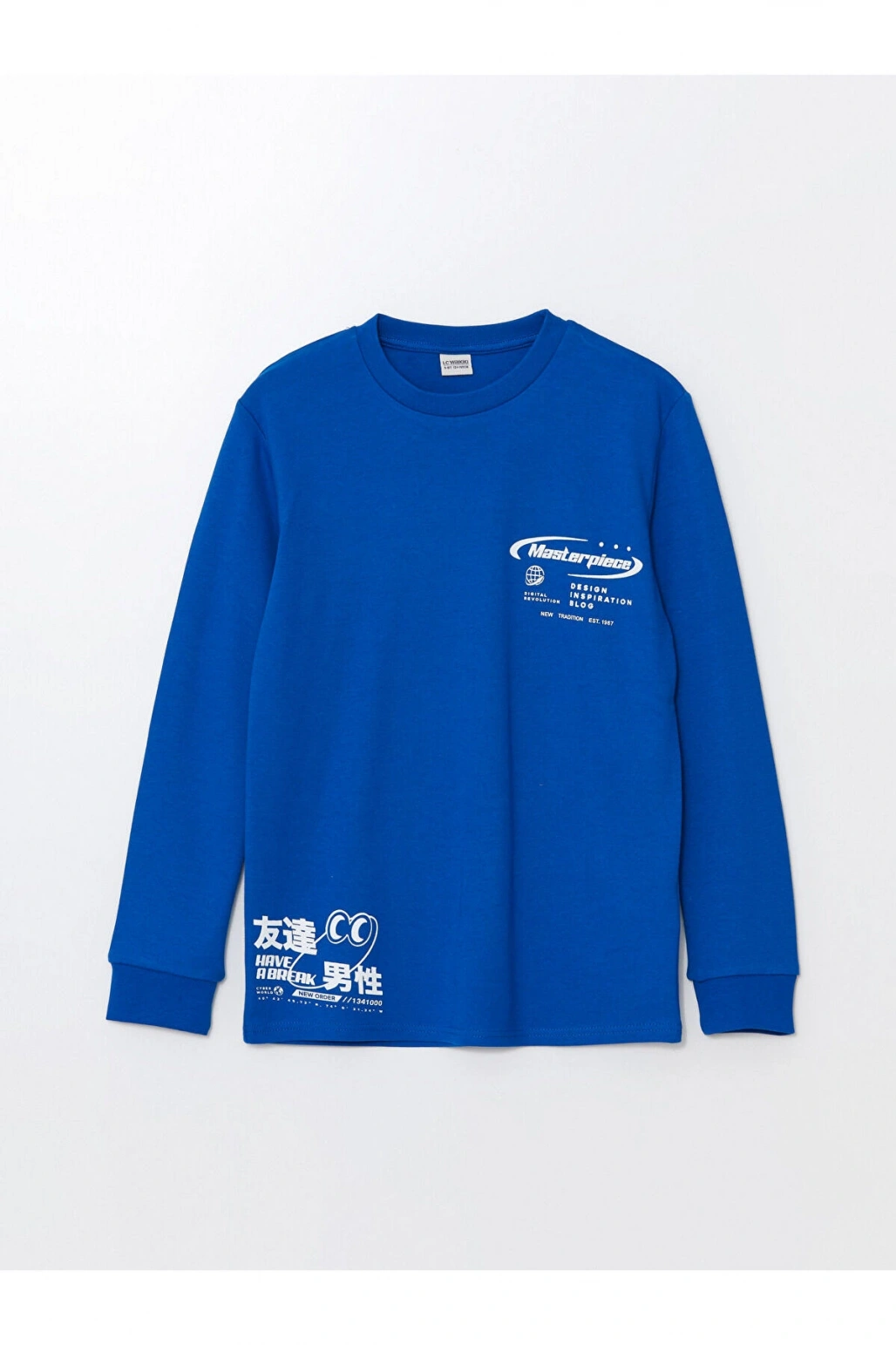 Bisiklet Yaka Baskılı Uzun Kollu Erkek Çocuk Tişört