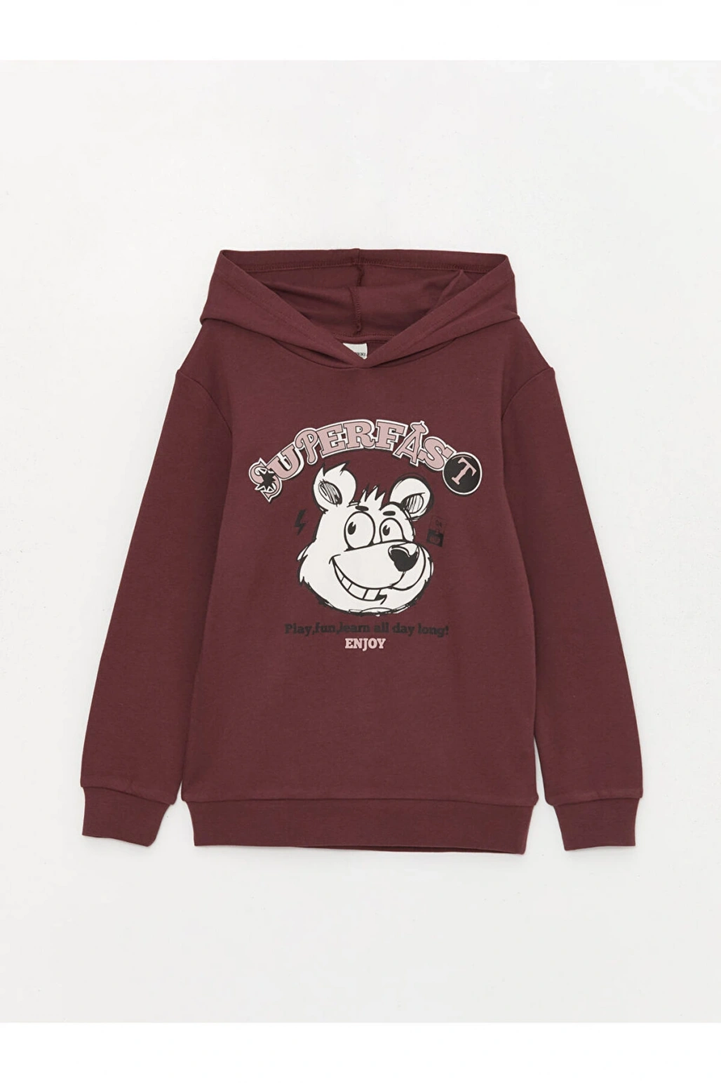 LCW Kids Mürdüm Kapüşonlu Baskılı Uzun Kollu Erkek Çocuk Tişört