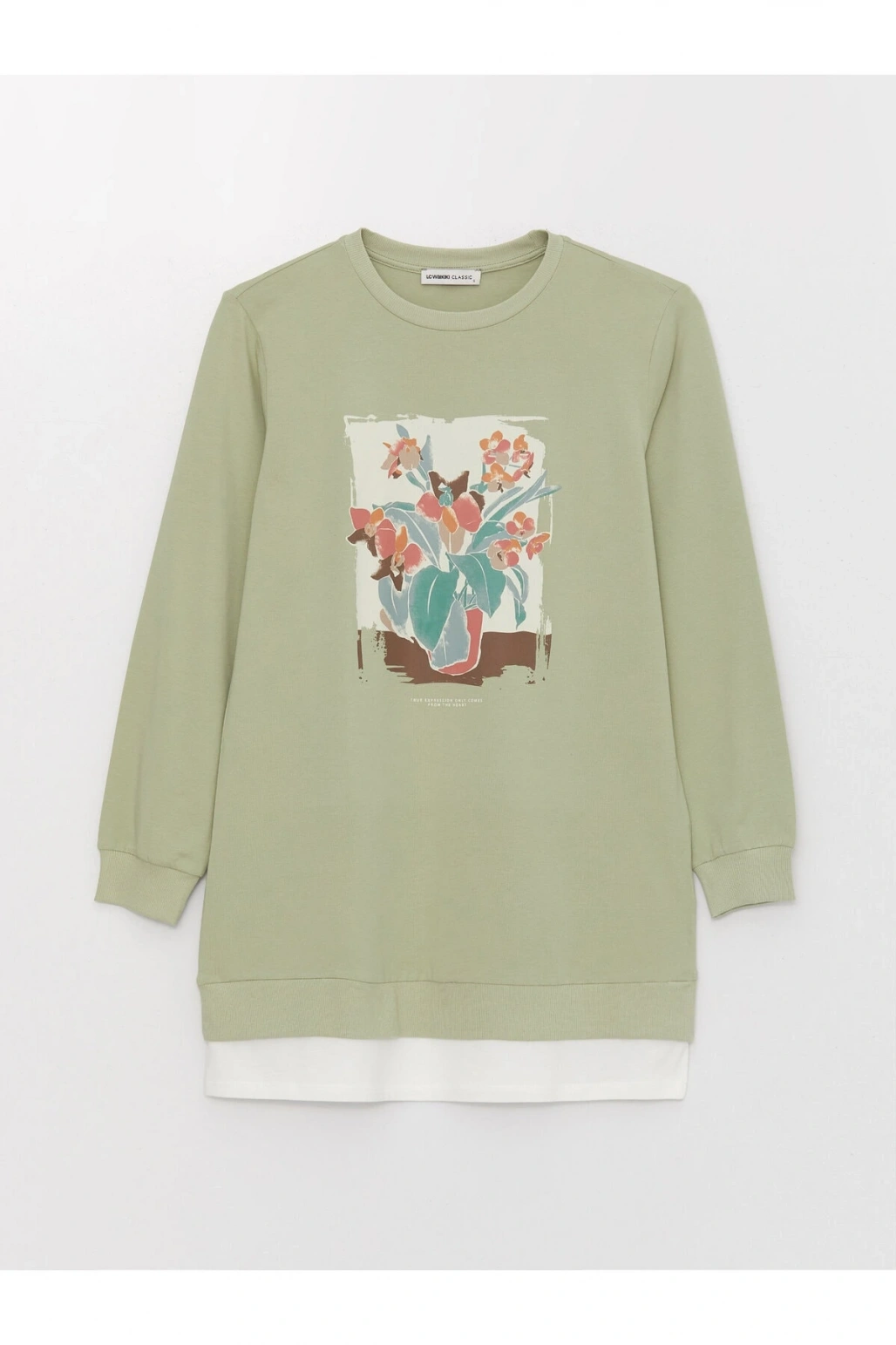 Bisiklet Yaka Baskılı Uzun Kollu Kadın Tunik