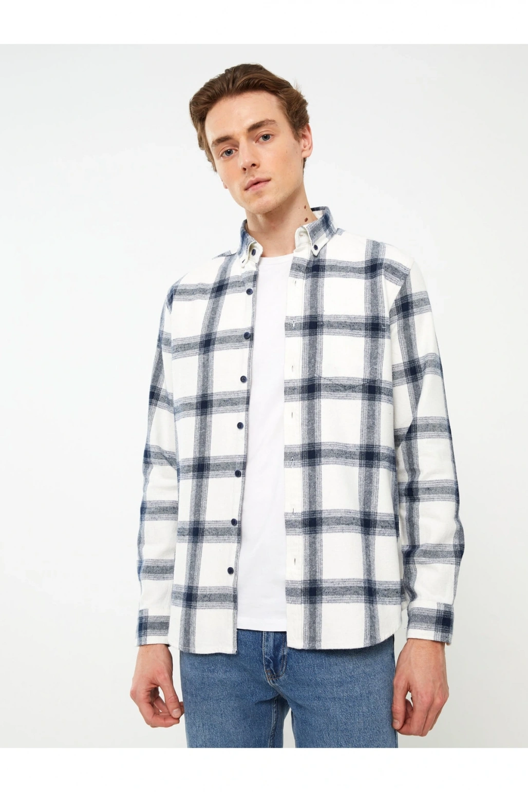 Regular Fit Uzun Kollu Ekose Gabardin Erkek Gömlek