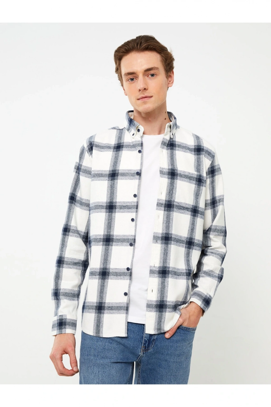 Regular Fit Uzun Kollu Ekose Gabardin Erkek Gömlek