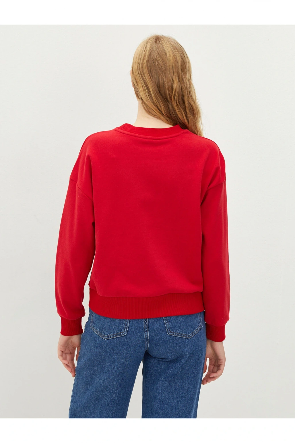 Bisiklet Yaka Düz Uzun Kollu Kadın Sweatshirt