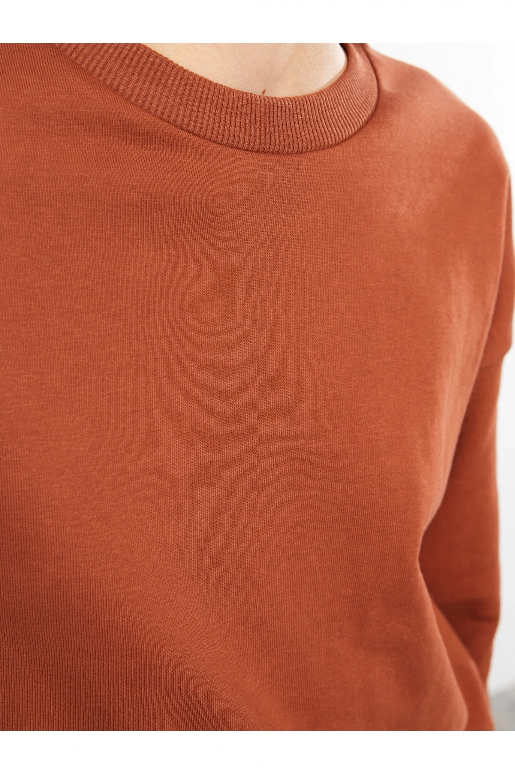 Bisiklet Yaka Düz Uzun Kollu Kadın Sweatshirt