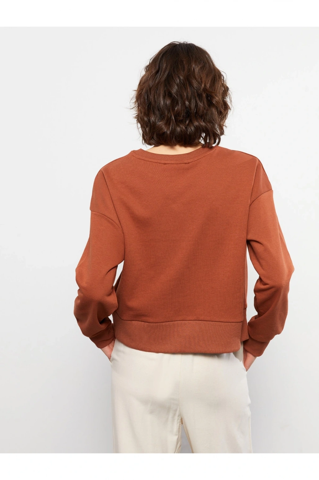 Bisiklet Yaka Düz Uzun Kollu Kadın Sweatshirt