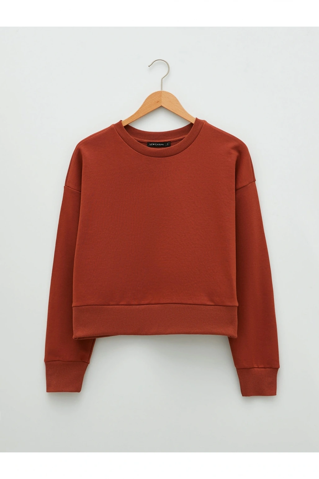 Bisiklet Yaka Düz Uzun Kollu Kadın Sweatshirt