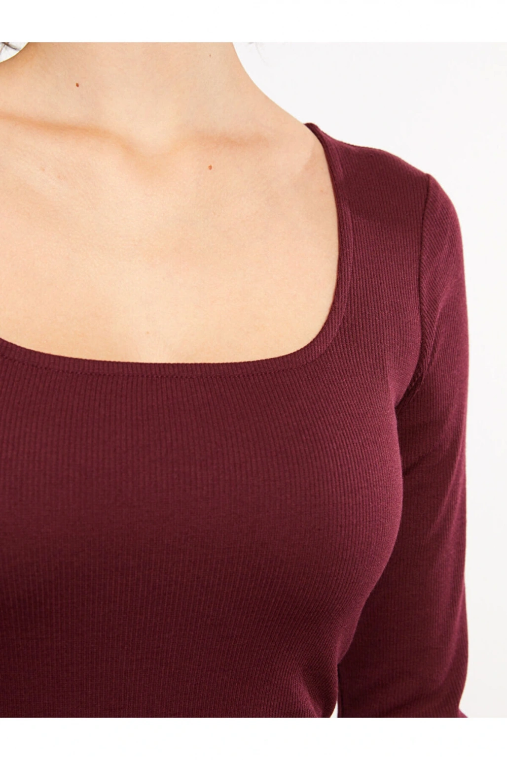 Kare Yaka Düz Uzun Kollu Kadın Bodycon Elbise