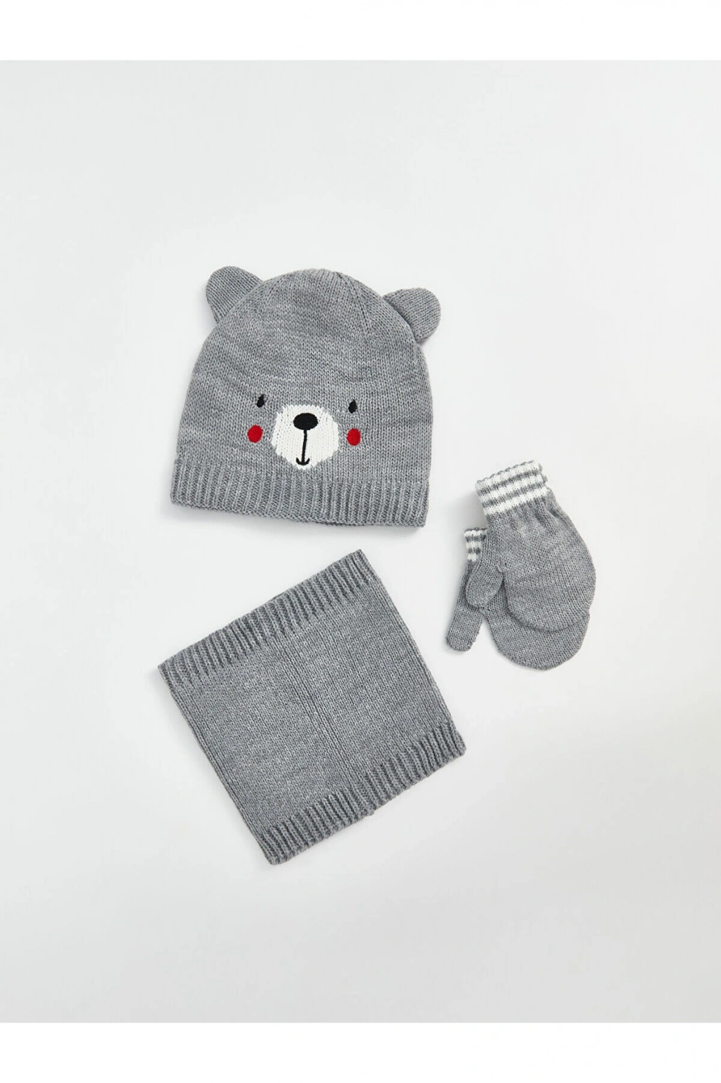 Lcwk Ayıcık Nakışlı Erkek Bebek Atkı Bere Ve Eldiven