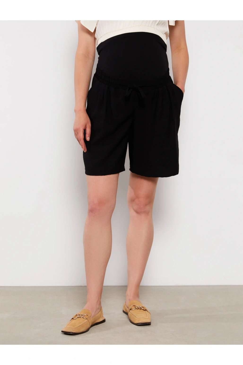 Beli Lastikli Karın Panelli Düz Hamile Şort