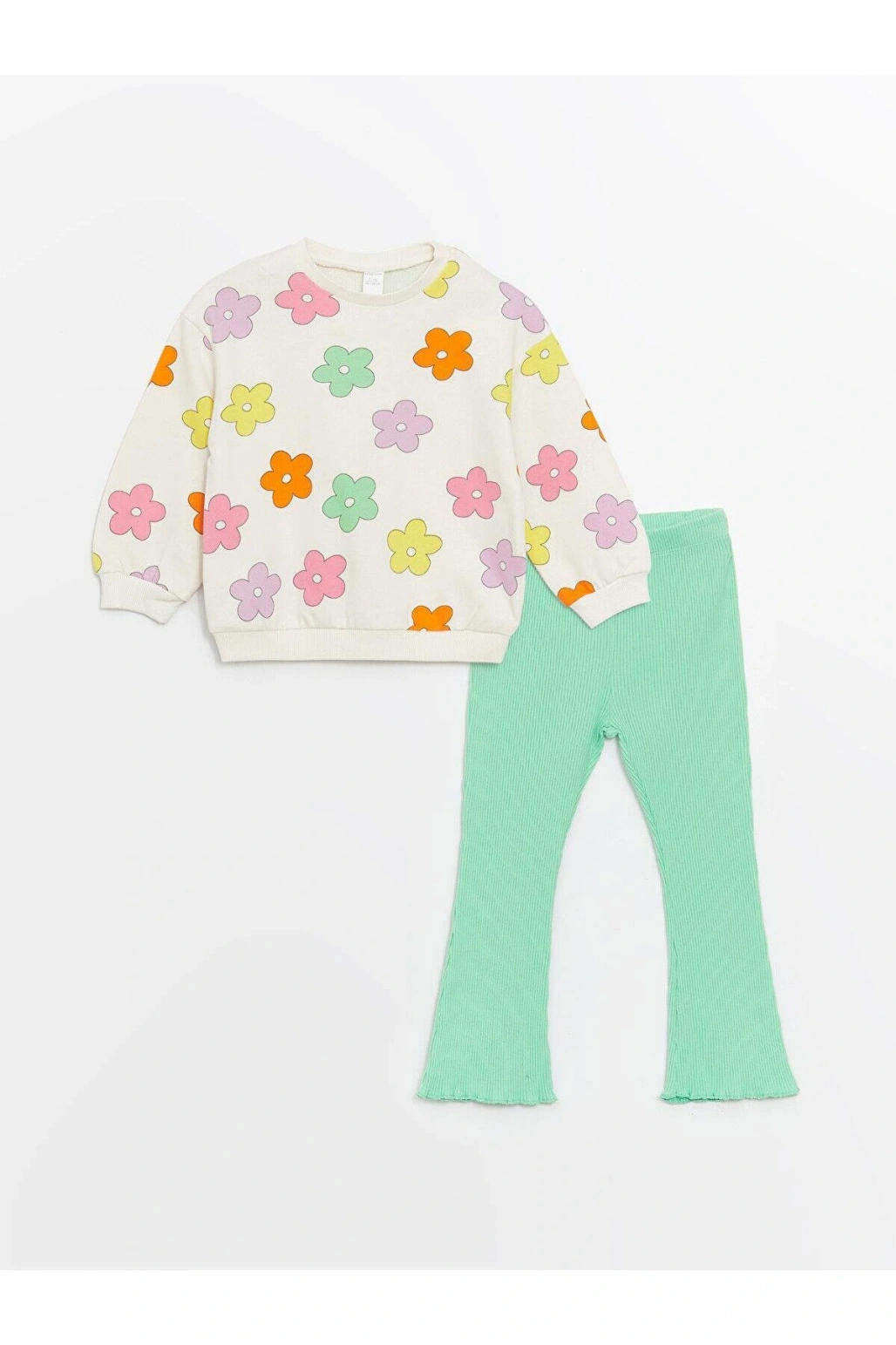 LCW baby Bisiklet Yaka Uzun Kollu Baskılı Kız Bebek Sweatshirt ve Tayt 2li Takım