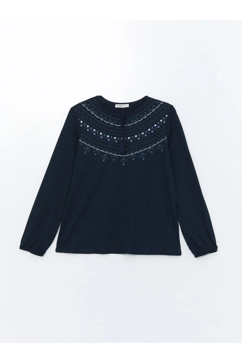 Bağlamalı Yaka Desenli Kadın Bluz