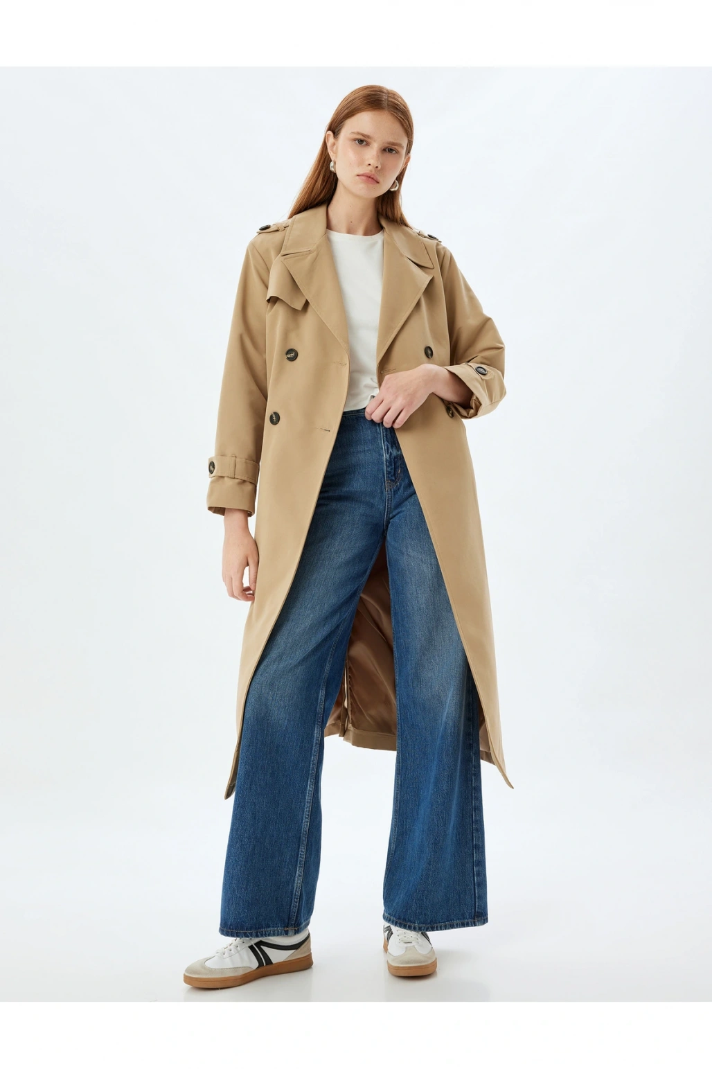 Kuşak Detaylı Kruvaze Düğmeli Trençkot