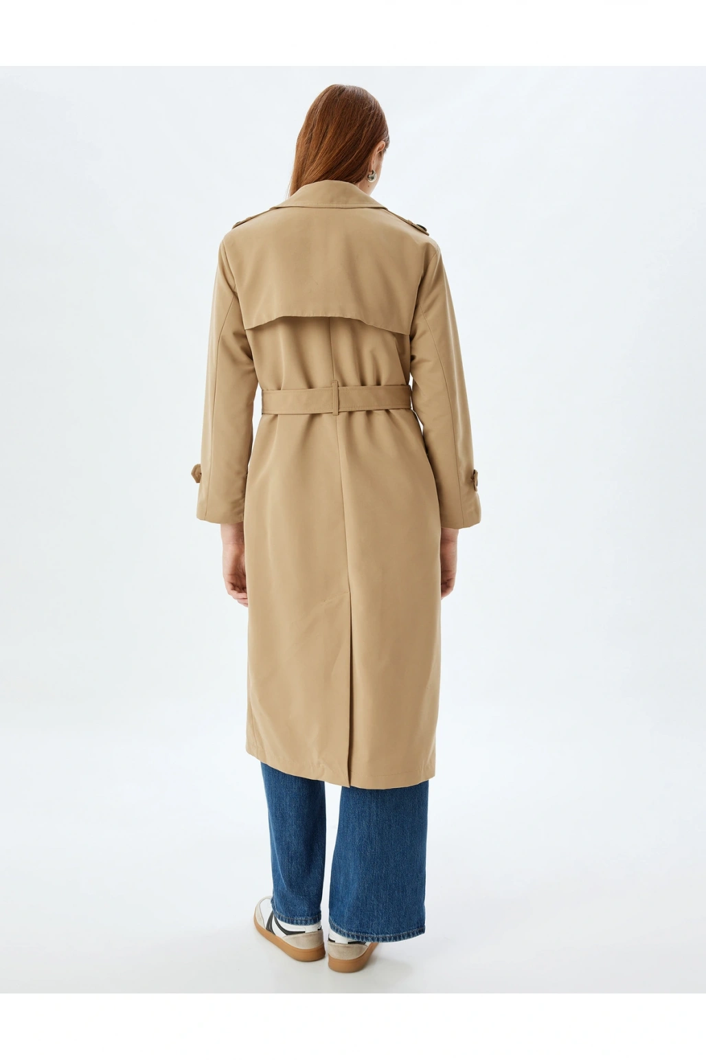 Kuşak Detaylı Kruvaze Düğmeli Trençkot