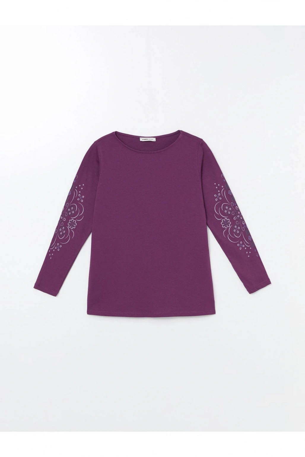 Bisiklet Yaka Desenli Uzun Kollu Kadın Bluz