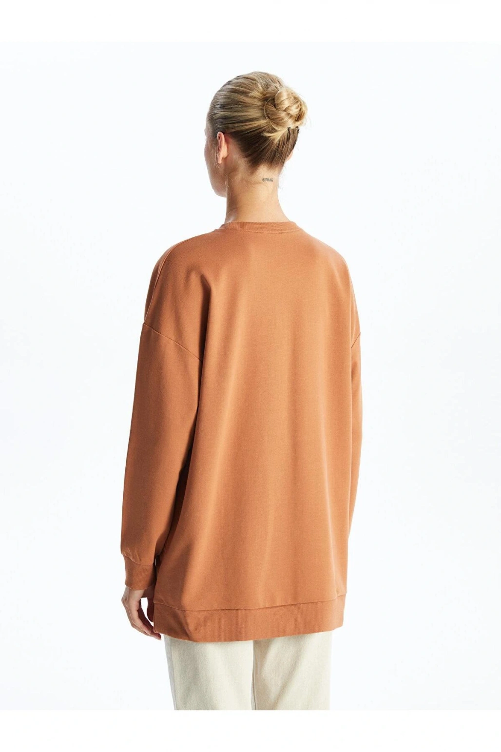 LCW Modest Bisiklet Yaka Baskılı Kadın Sweatshirt Tunik