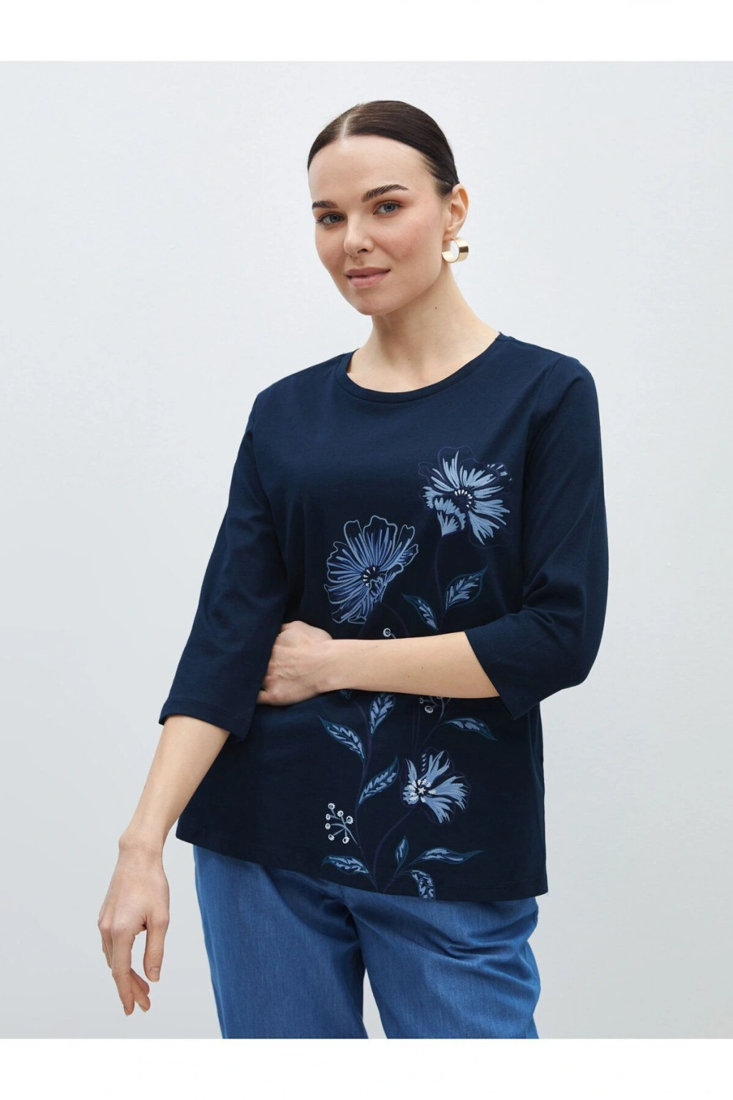 Bisiklet Yaka Çiçekli Kadın Bluz
