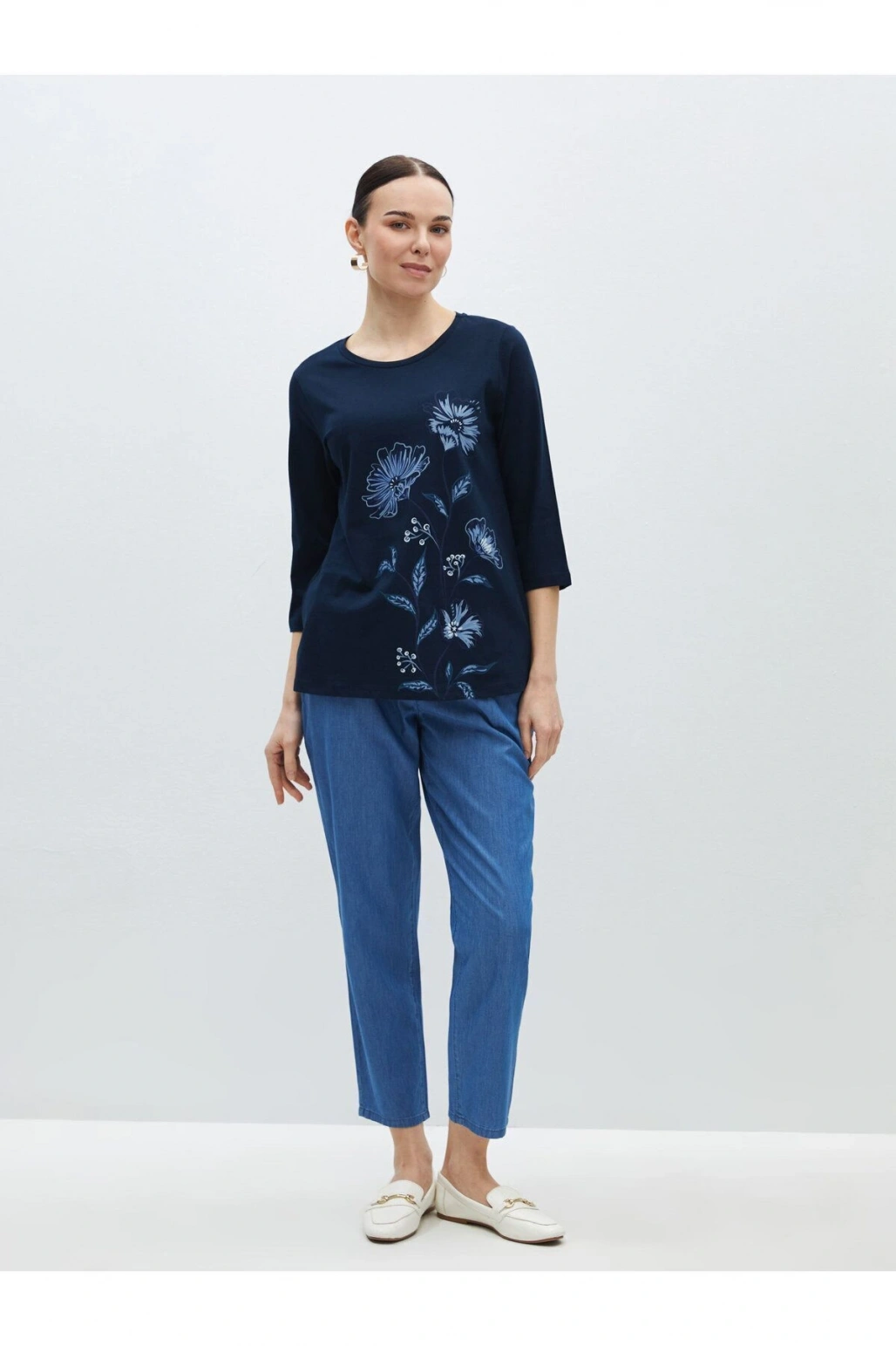 Bisiklet Yaka Çiçekli Kadın Bluz