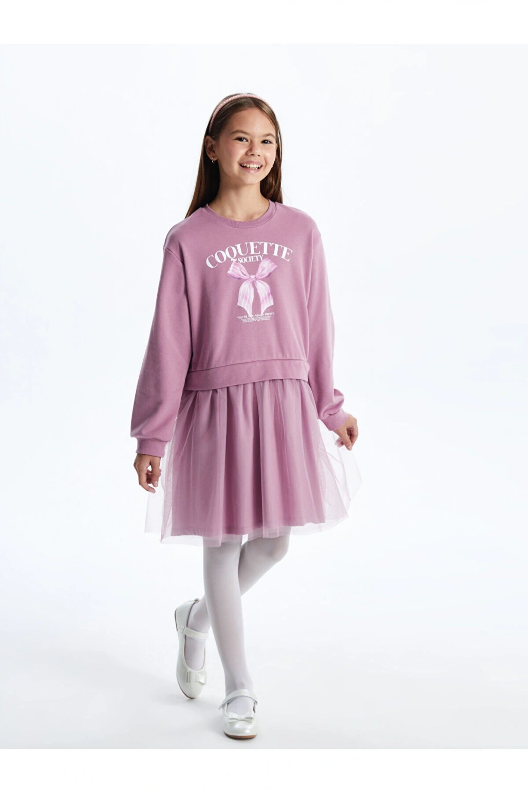 Lcwk Bisiklet Yaka Baskılı Kız Çocuk Elbise