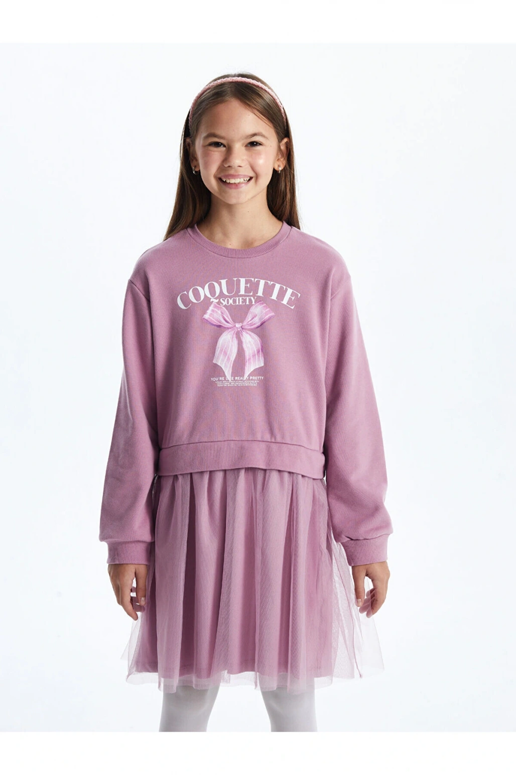 Lcwk Bisiklet Yaka Baskılı Kız Çocuk Elbise