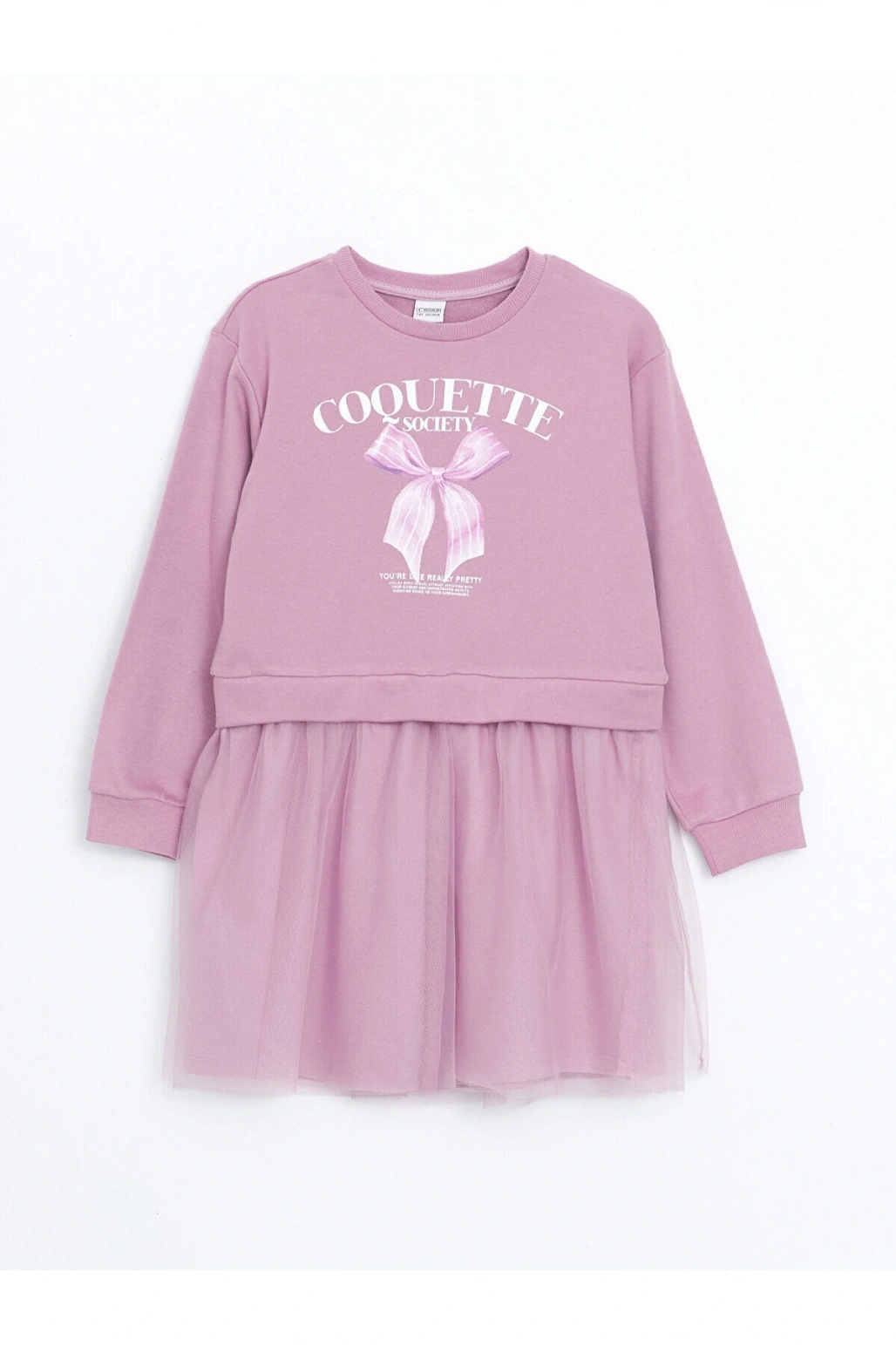 Lcwk Bisiklet Yaka Baskılı Kız Çocuk Elbise