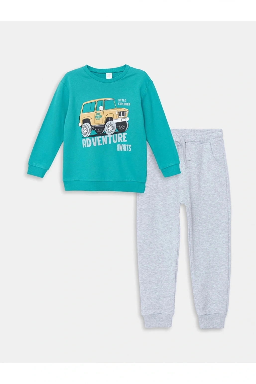 Lcw Kids Turkuaz Bisiklet Uzun Kollu Baskılı Erkek Bebek Sweatshirt Ve Eşofman Alt 2li Takım