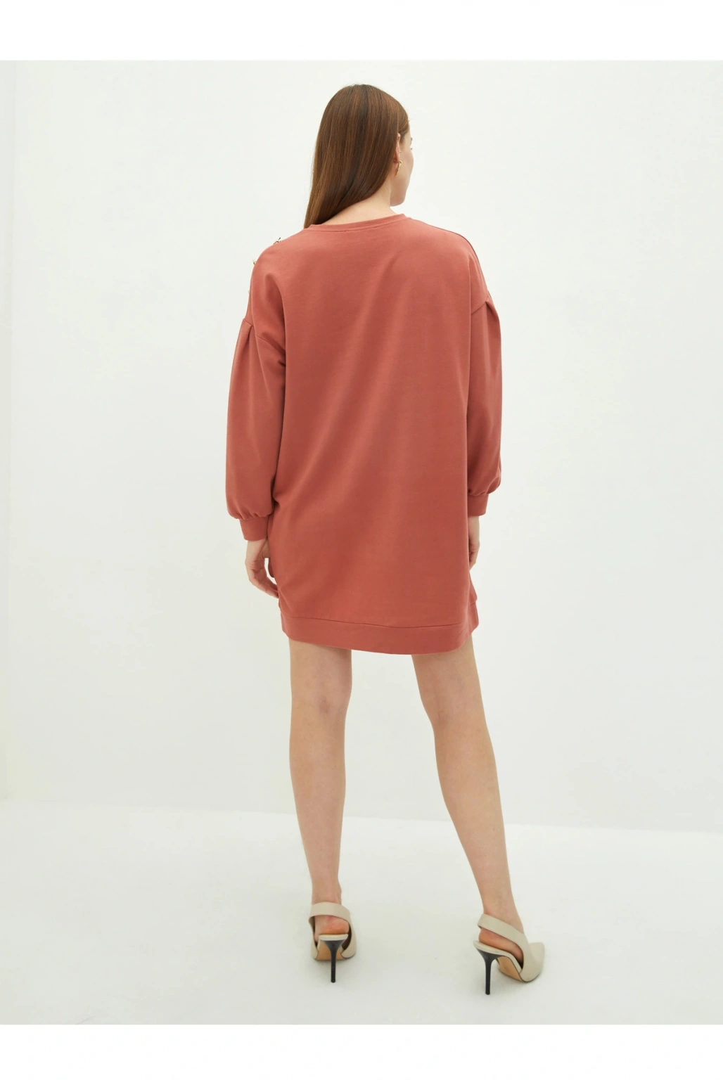 Bisiklet Yaka Düz Uzun Kollu Kadın Elbise