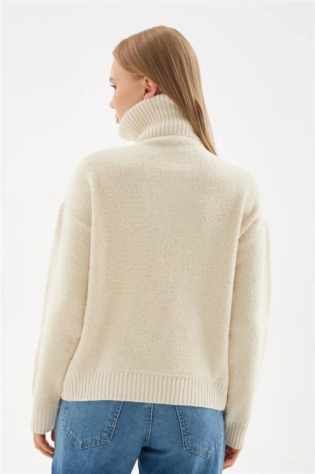 Yakası Fermuarlı Sweat Bej