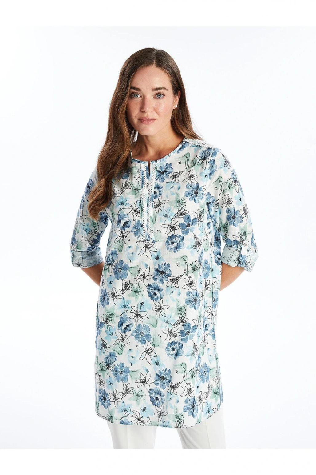 LCW Grace Kaçık Yaka Çiçekli Uzun Kollu Kadın Tunik