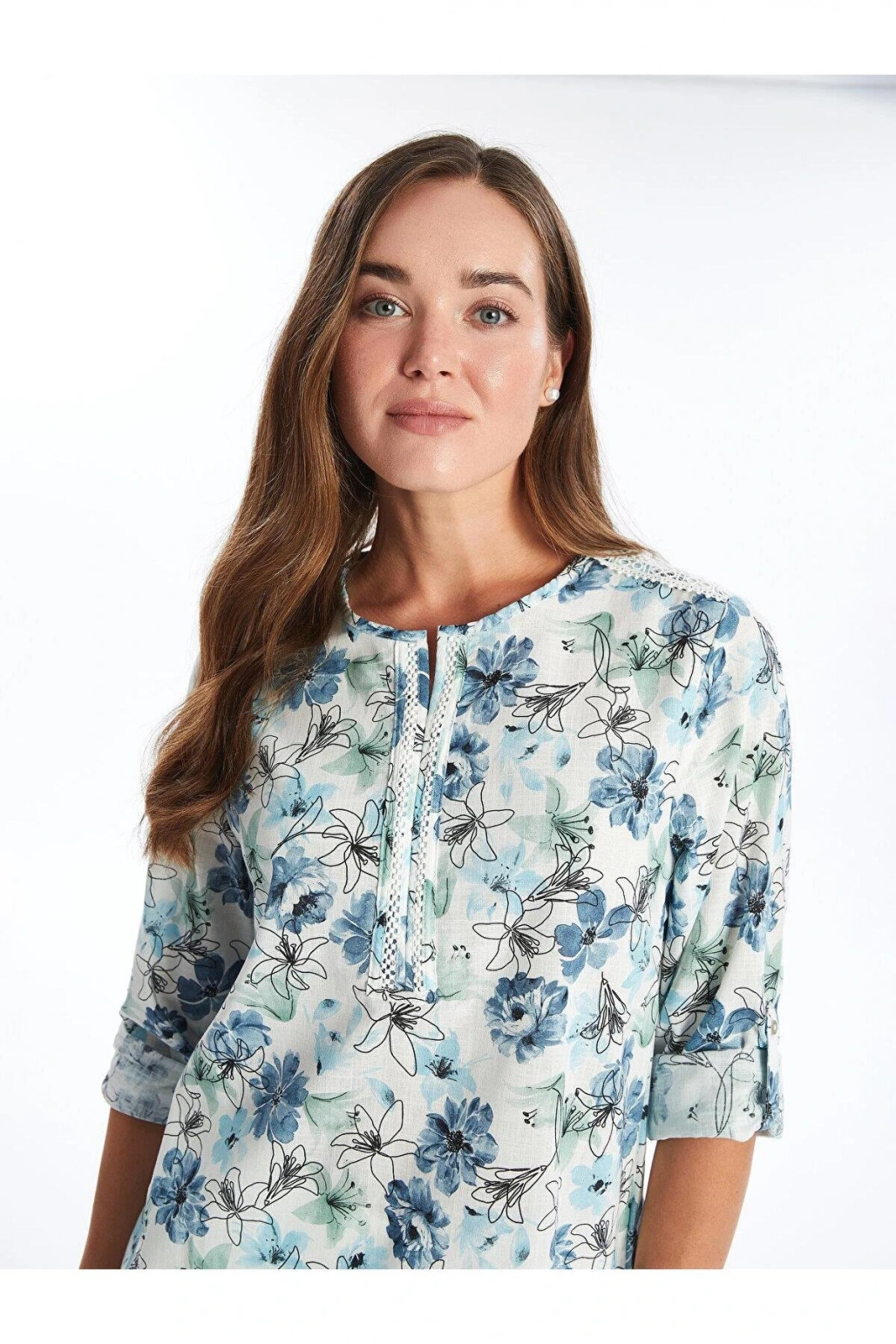 LCW Grace Kaçık Yaka Çiçekli Uzun Kollu Kadın Tunik