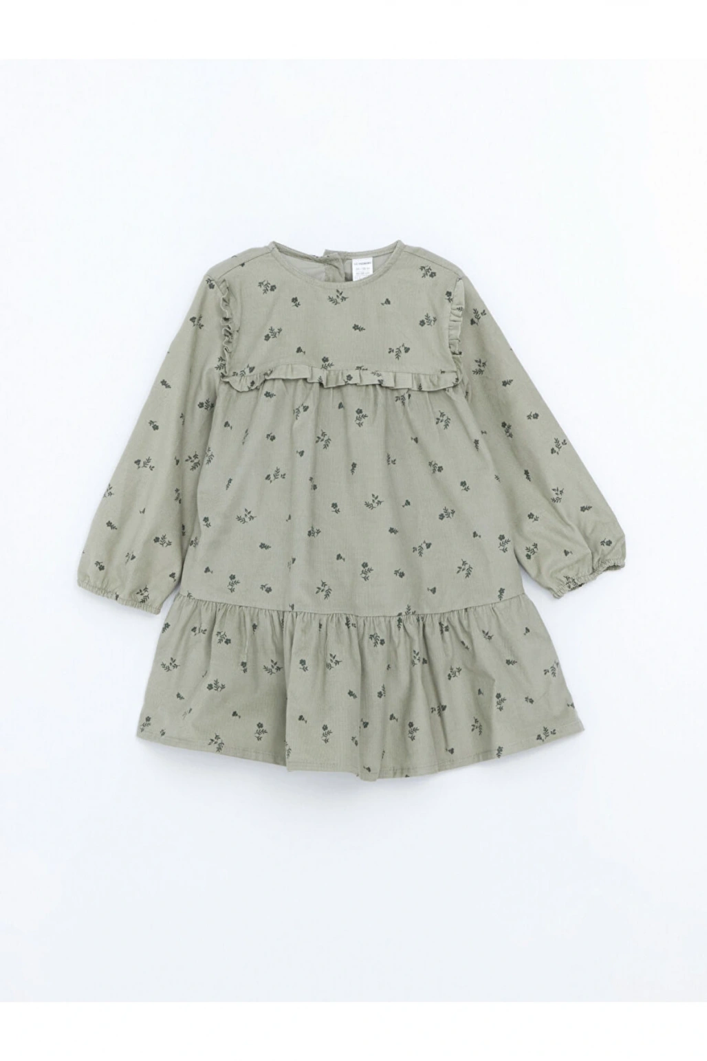 Yeşil Bisiklet Yaka Kız Bebek Çiçekli Kadife Elbise