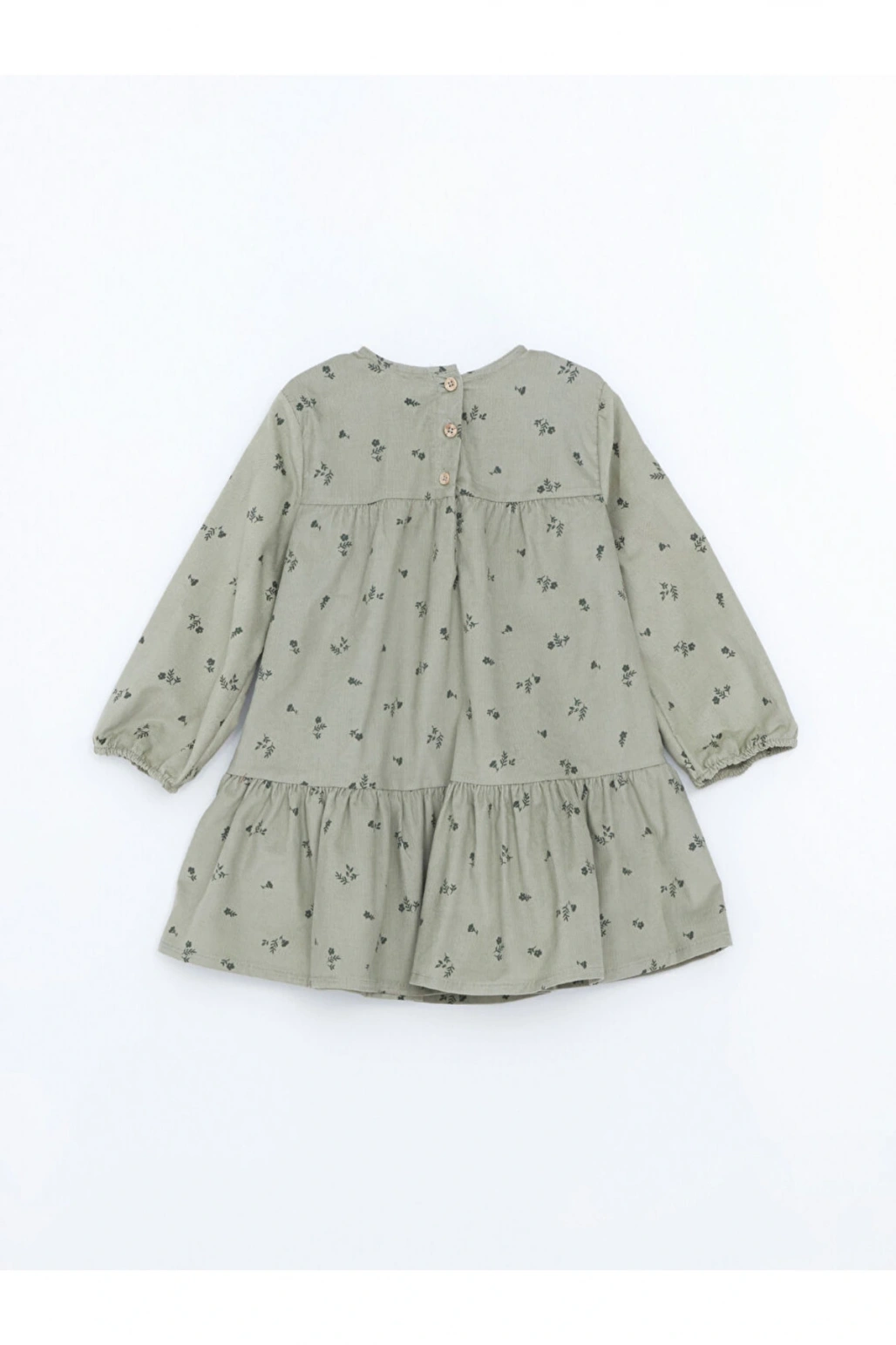 Yeşil Bisiklet Yaka Kız Bebek Çiçekli Kadife Elbise