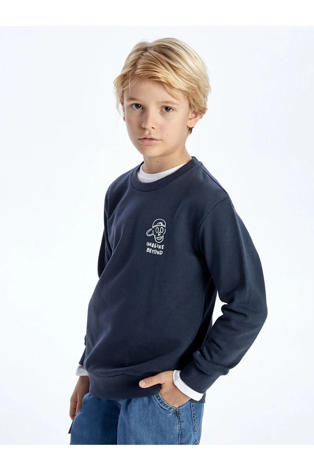 Lcw Bisiklet Yaka Baskılı Uzun Kollu Erkek Çocuk Sweatshirt