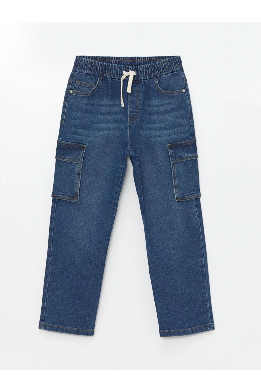 Kids İndigo Beli Lastikli Erkek Çocuk Kargo Jean Pantolon