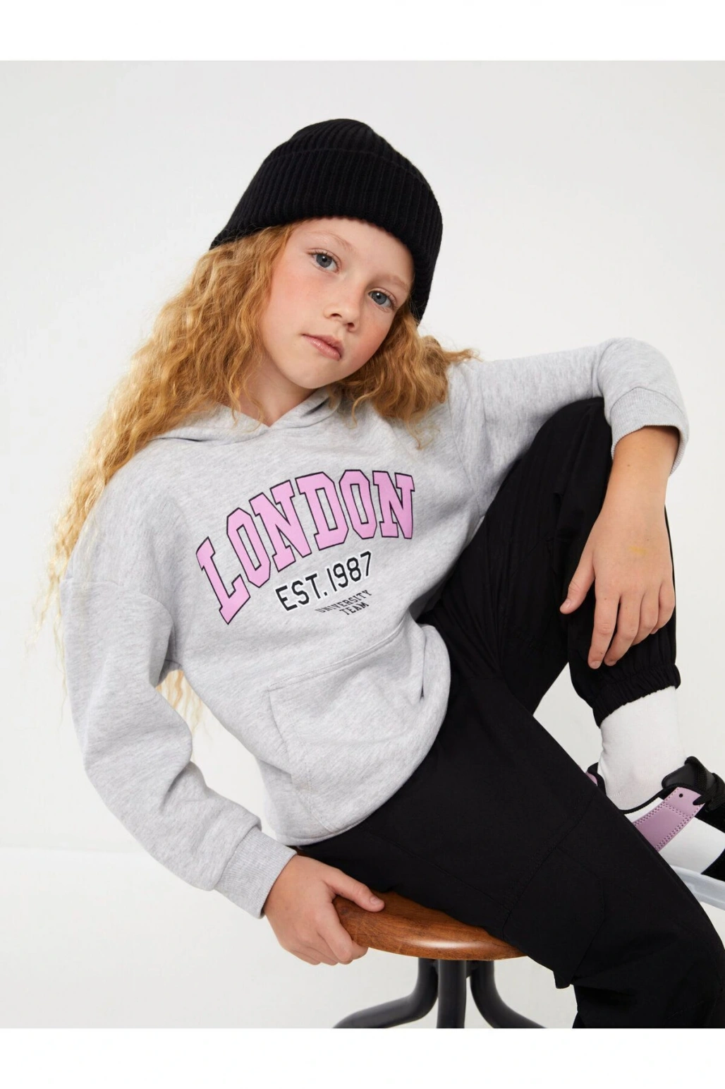 Baskılı Uzun Kollu Kız Çocuk Hoodie