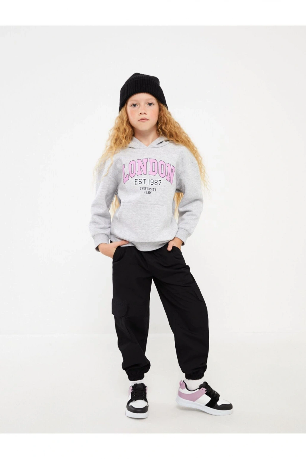 Baskılı Uzun Kollu Kız Çocuk Hoodie