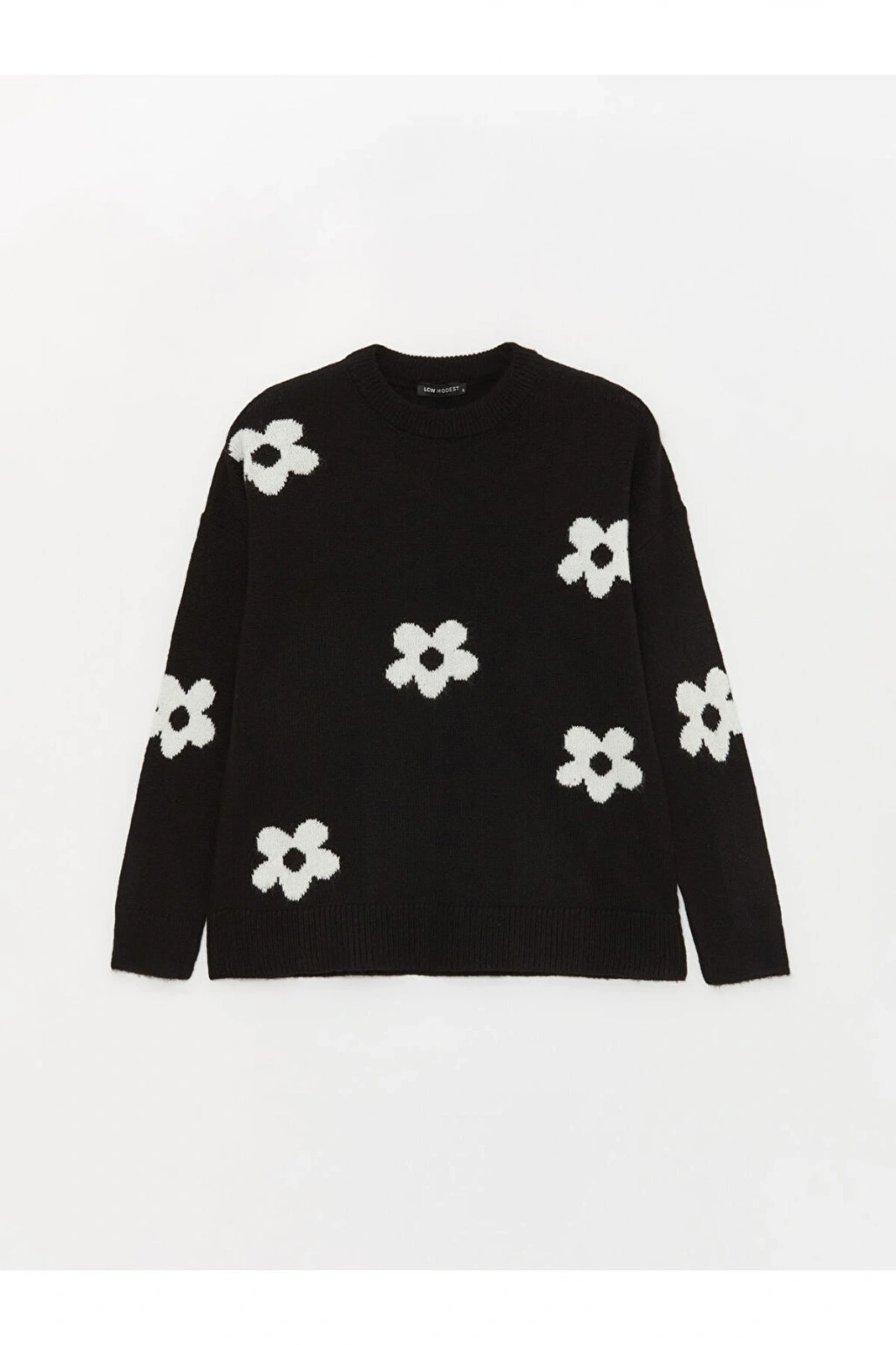 Bisiklet Yaka Çiçekli Uzun Kollu Oversize Kadın Triko Kazak