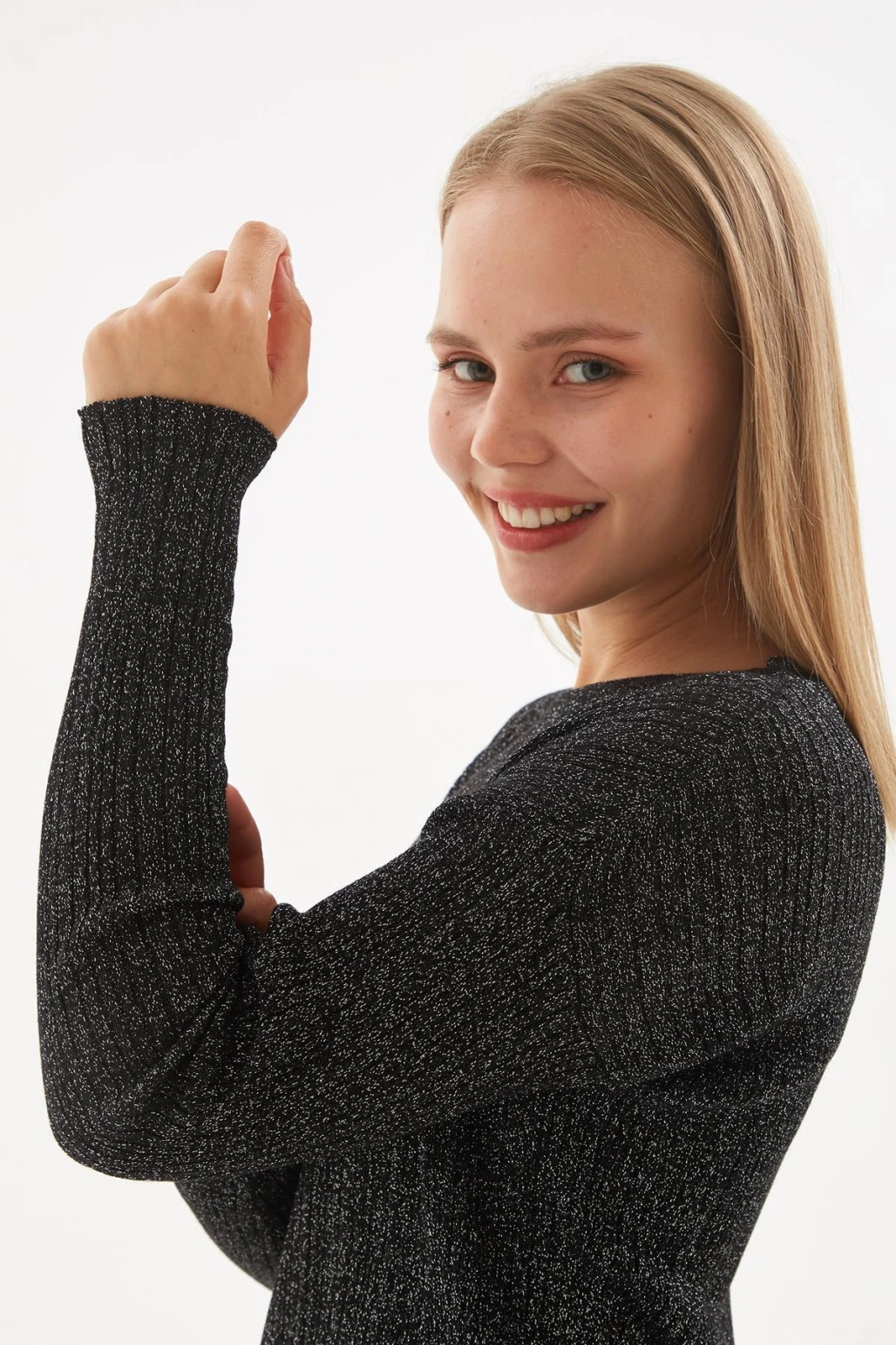 Simli Triko Bluz Siyah