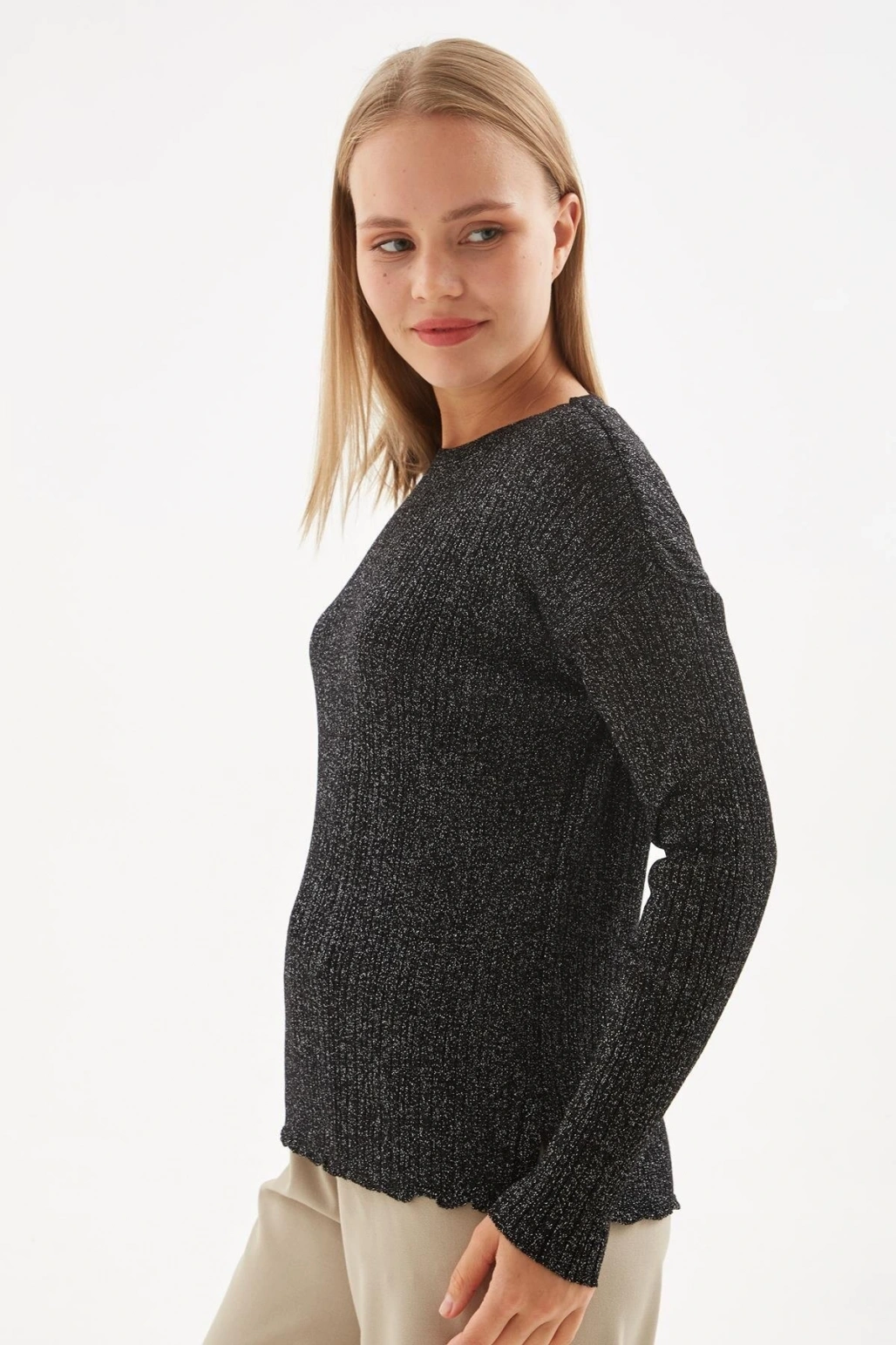 Simli Triko Bluz Siyah