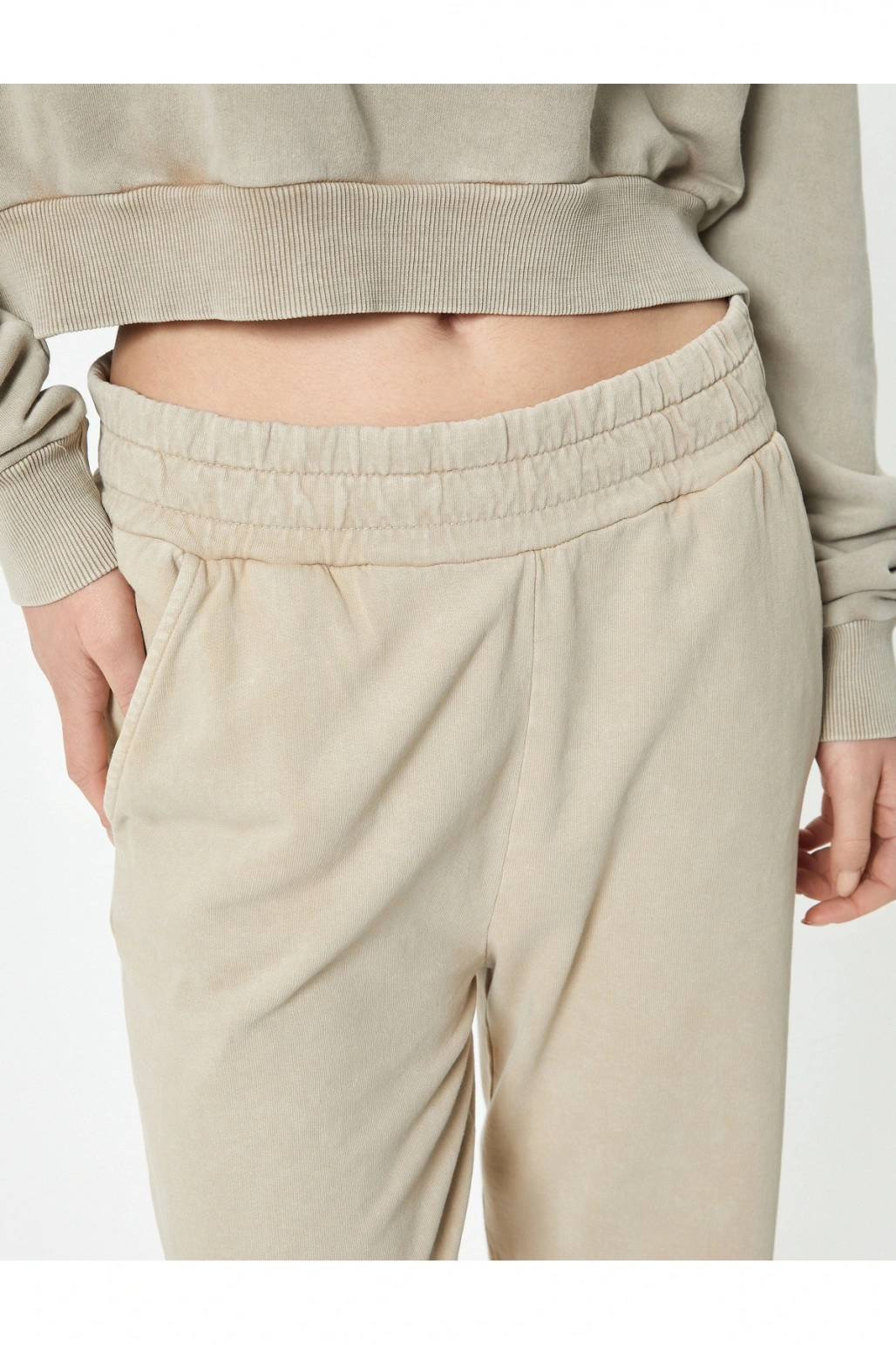 Şardonlu Jogger Eşofman Altı Cepli Soluk Efektli Rahat Kalıp Pamuklu