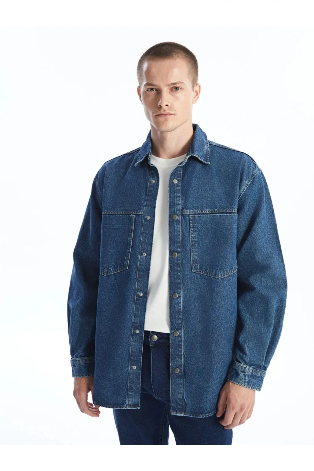 LCW Jeans Orta İndigo Rodeo Regular Fit Uzun Kollu Erkek Jean Gömlek