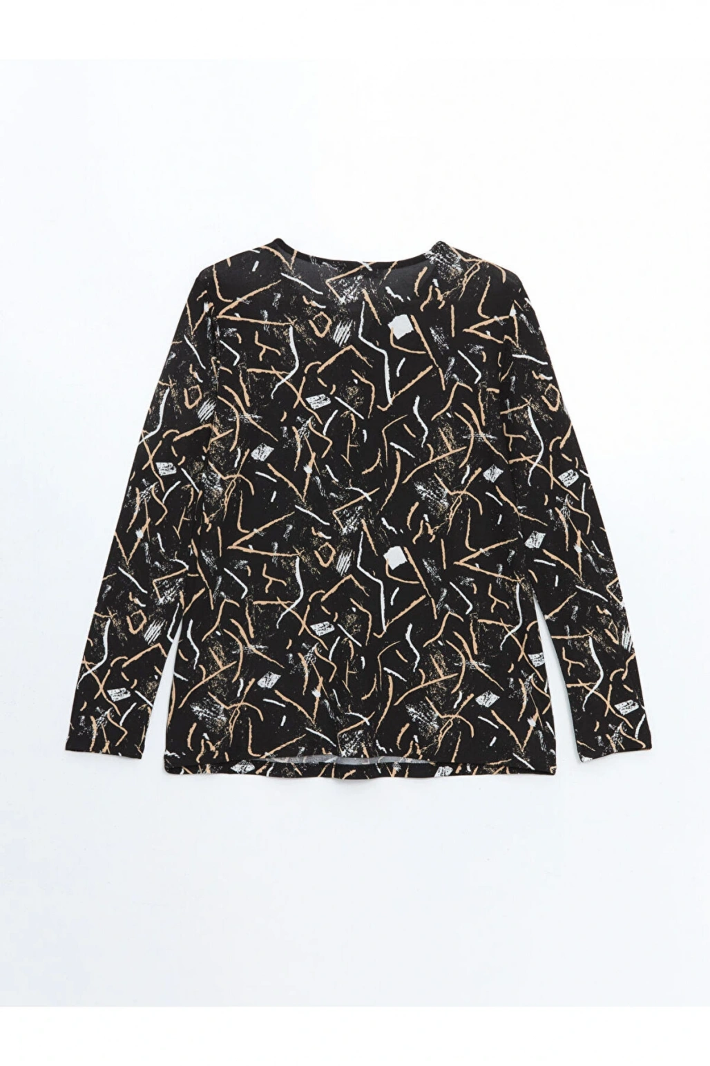 LCW Grace Siyah Bisiklet Yaka Desenli Uzun Kollu Kadın Bluz