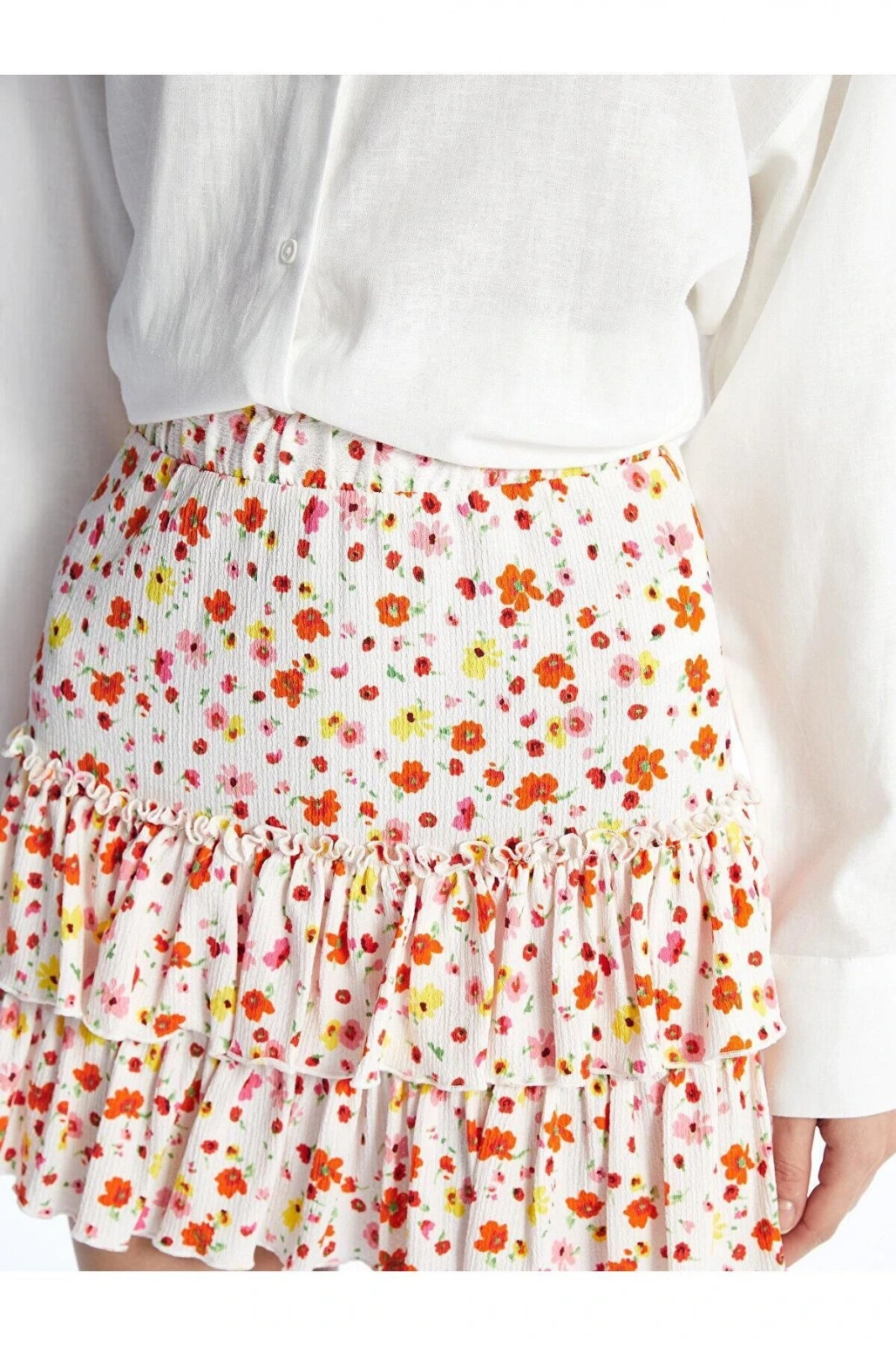 XSIDE Beli Lastikli Çiçekli Kadın Etek