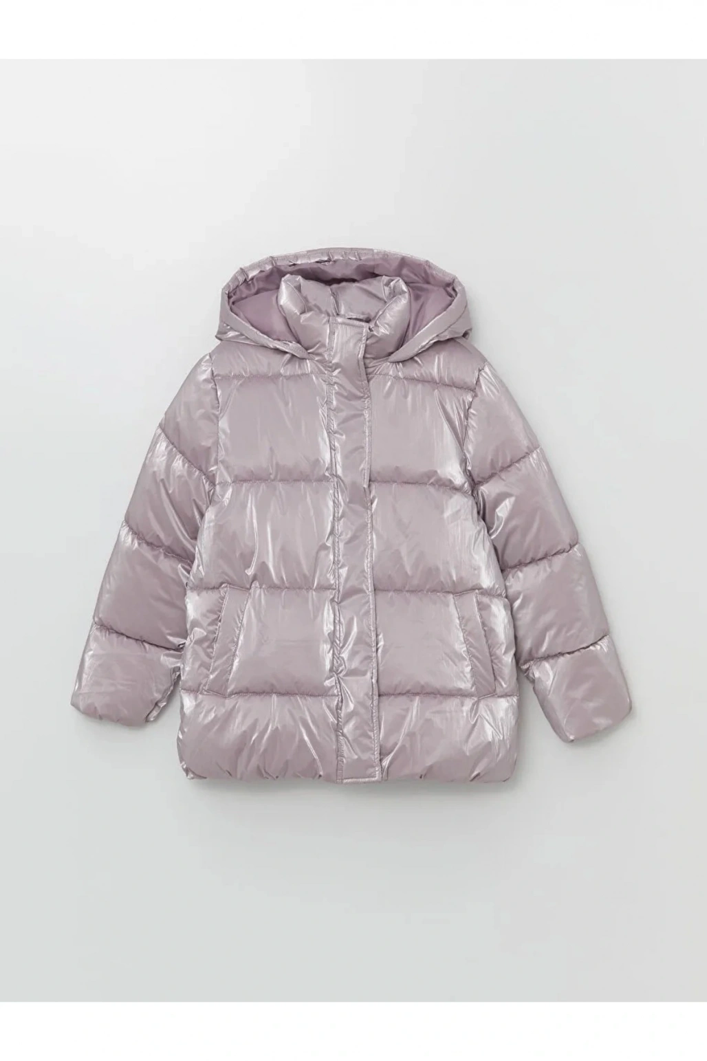 LCW Kids Mat Lila Kapüşonlu Kız Çocuk Şişme Mont