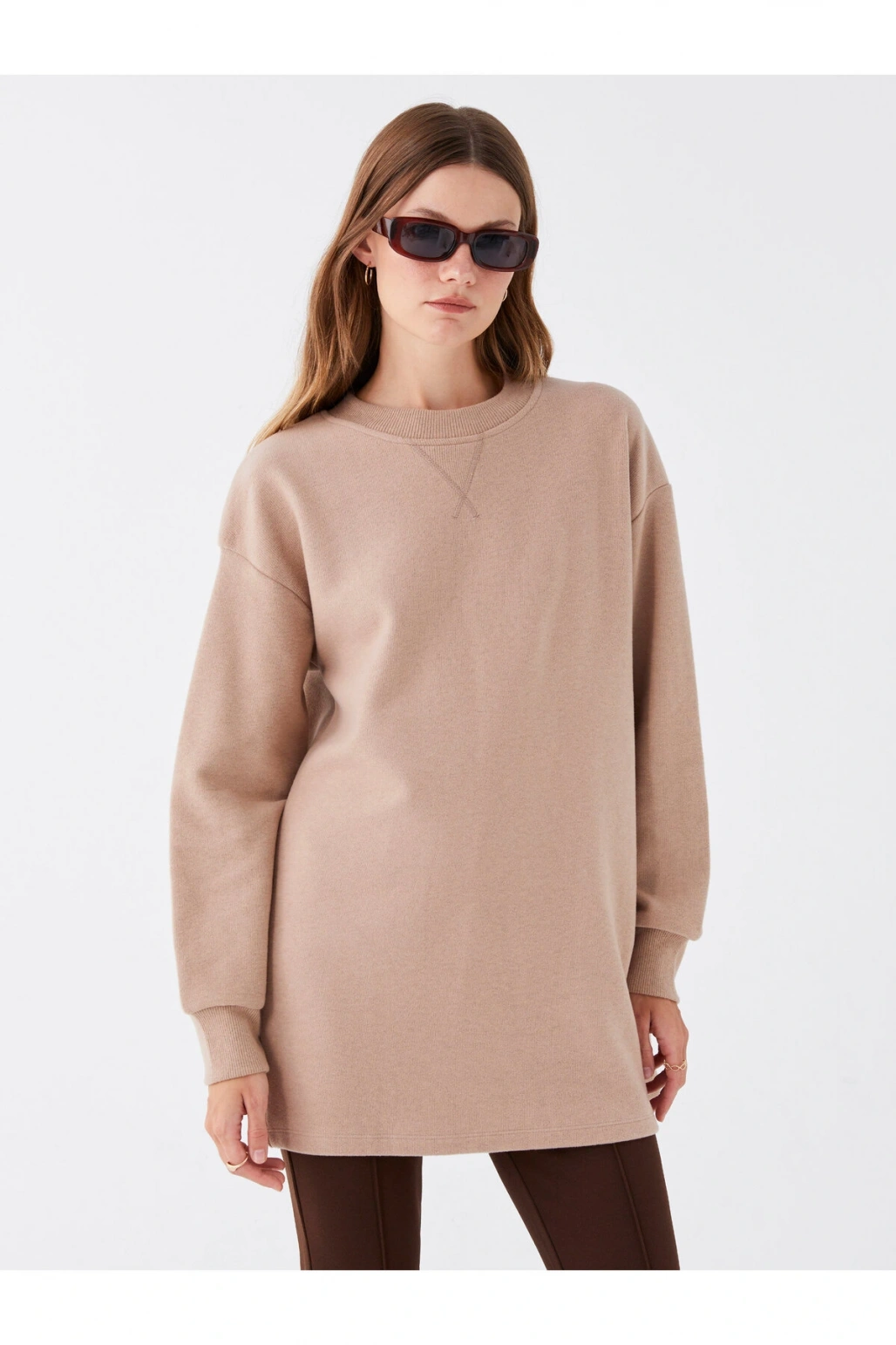 Bisiklet Yaka Düz Uzun Kollu Kadın Tunik