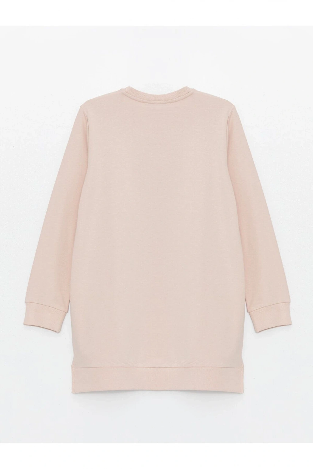 Pembe Bisiklet Yaka Düz Uzun Kollu Kadın Sweatshirt Tunik