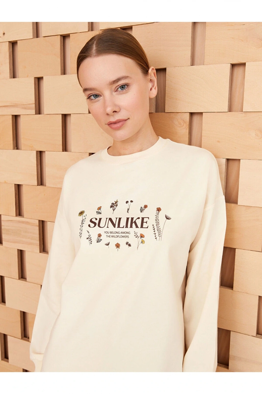 Bisiklet Yaka Baskılı Uzun Kollu Kadın Tunik