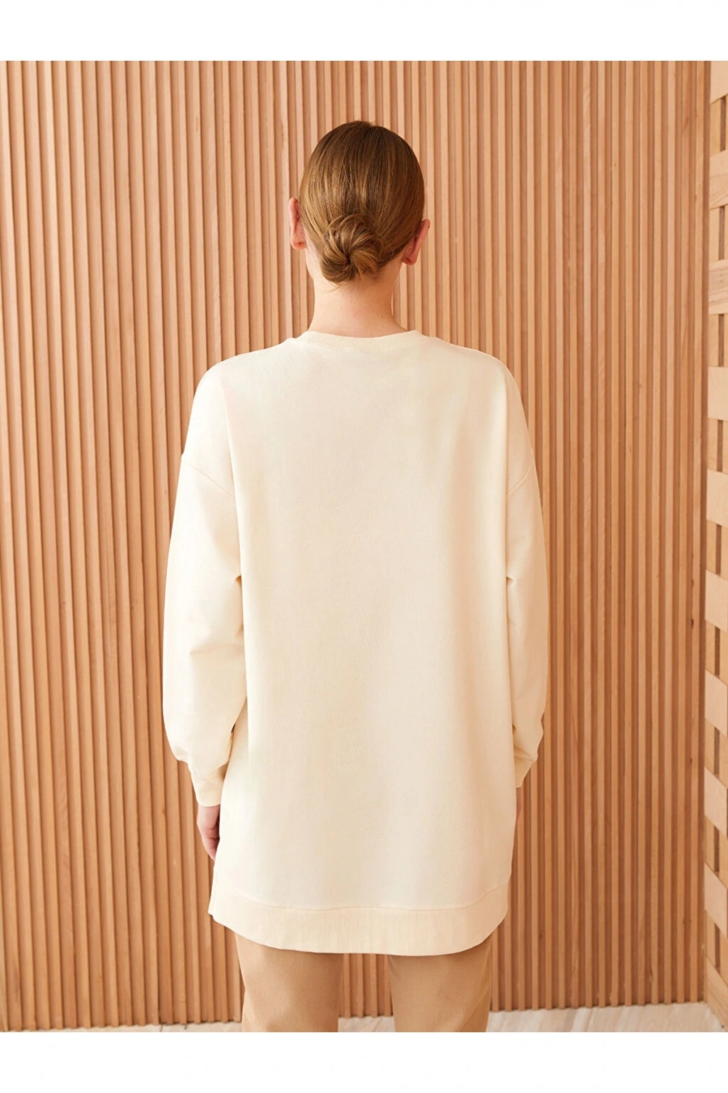 Bisiklet Yaka Baskılı Uzun Kollu Kadın Tunik