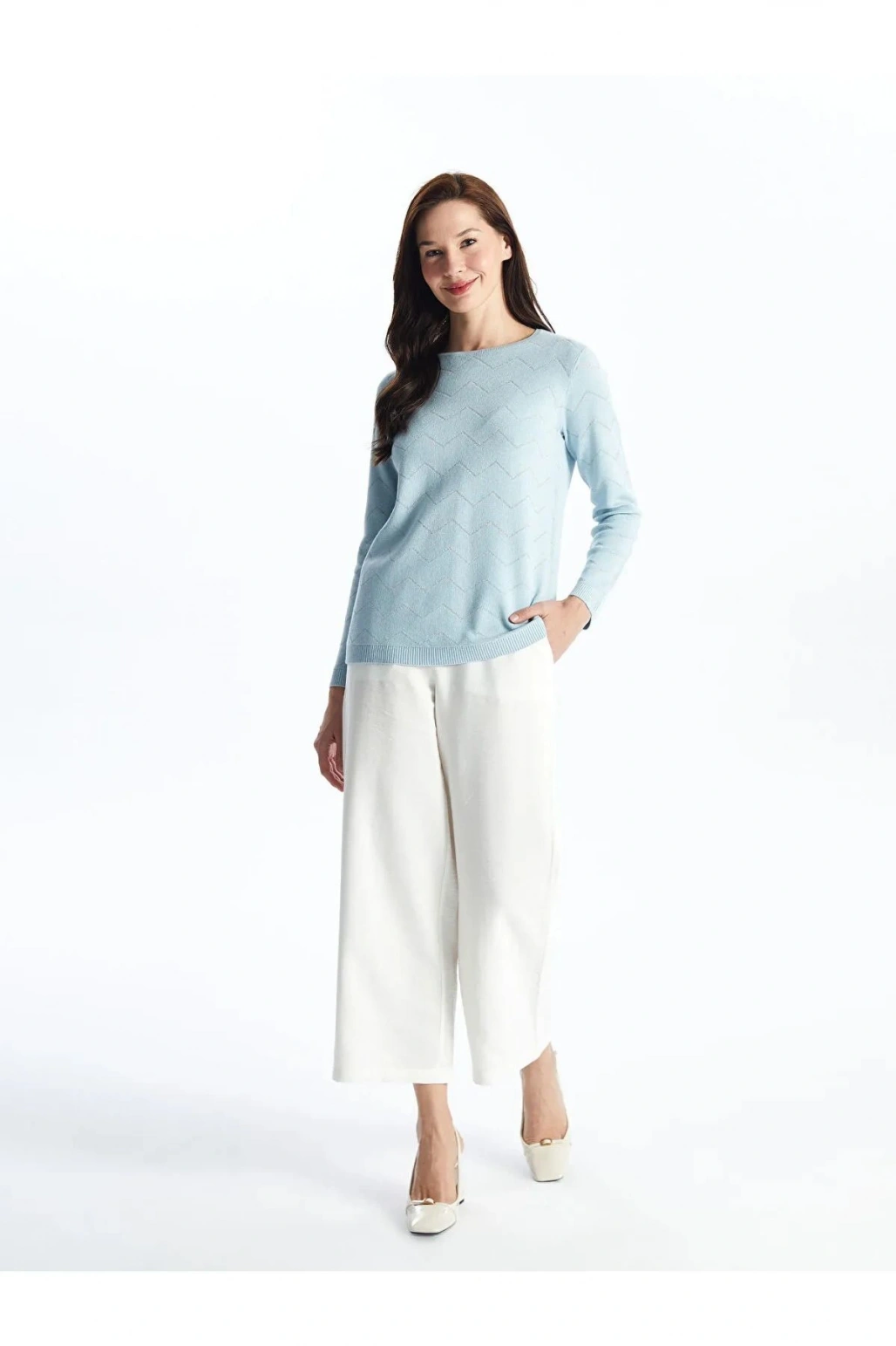 Grace Koyu Mor Bisiklet Yaka Desenli Kadın Triko Kazak